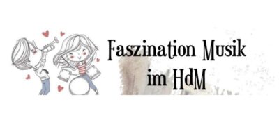 Ein Schriftzug mit der Aufschrift "Faszination Musik im HdM".
